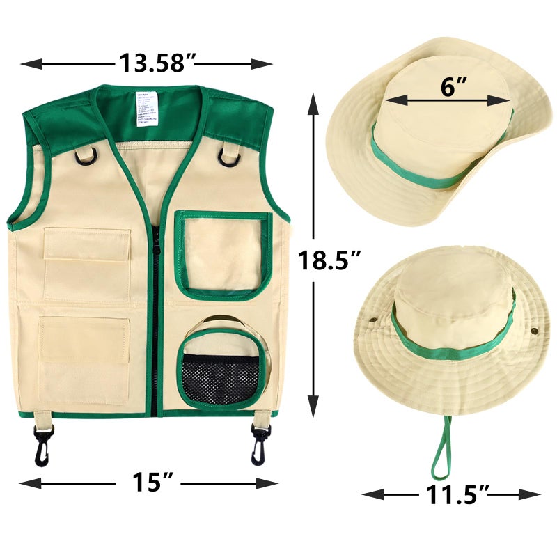 Ginmic Safari Costume Cargo Vest and Hat for Kids, Outdoor Explorer Kits and Role Play for Park Ranger, Paleontologist, Zookeeper, Jane Goodall Costume,Great Backyard Safari Gift for Adventure Boys and Girls - Image 2